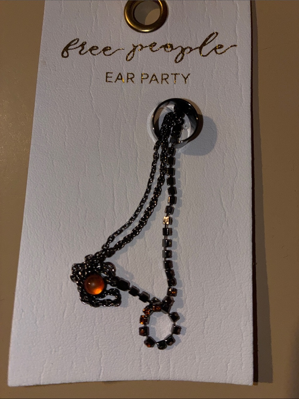 Free People Black Chain Ear Cuff with Orange Bead